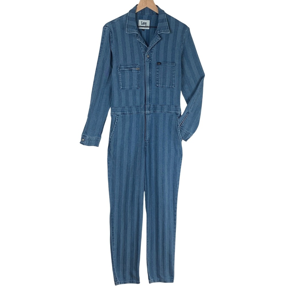 VTG LEE Union-Alls Striped Denim Jumpsuit Sz M Blue Utility Boiler Suit Coverall